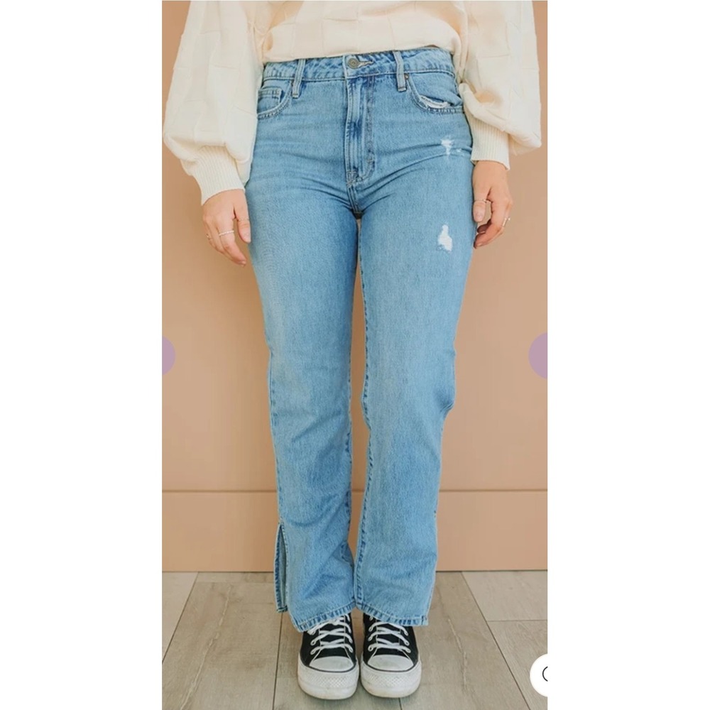 Hidden Jeans Hi Rise Straight Leg Side Slits Mom Jeans 90's Boho Grunge Women 30